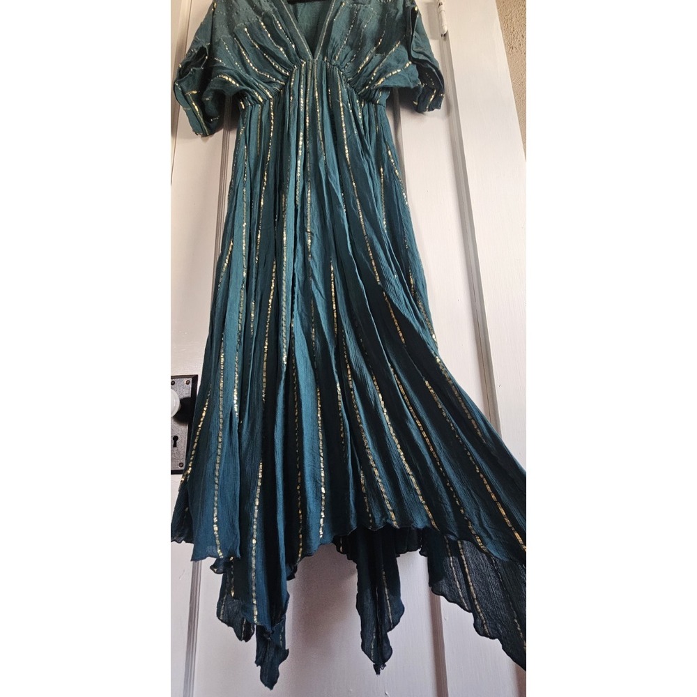 EN CREME Sabrina Lurex Kimono maxi dress metallic stripe woman's M - Picture 10 of 11